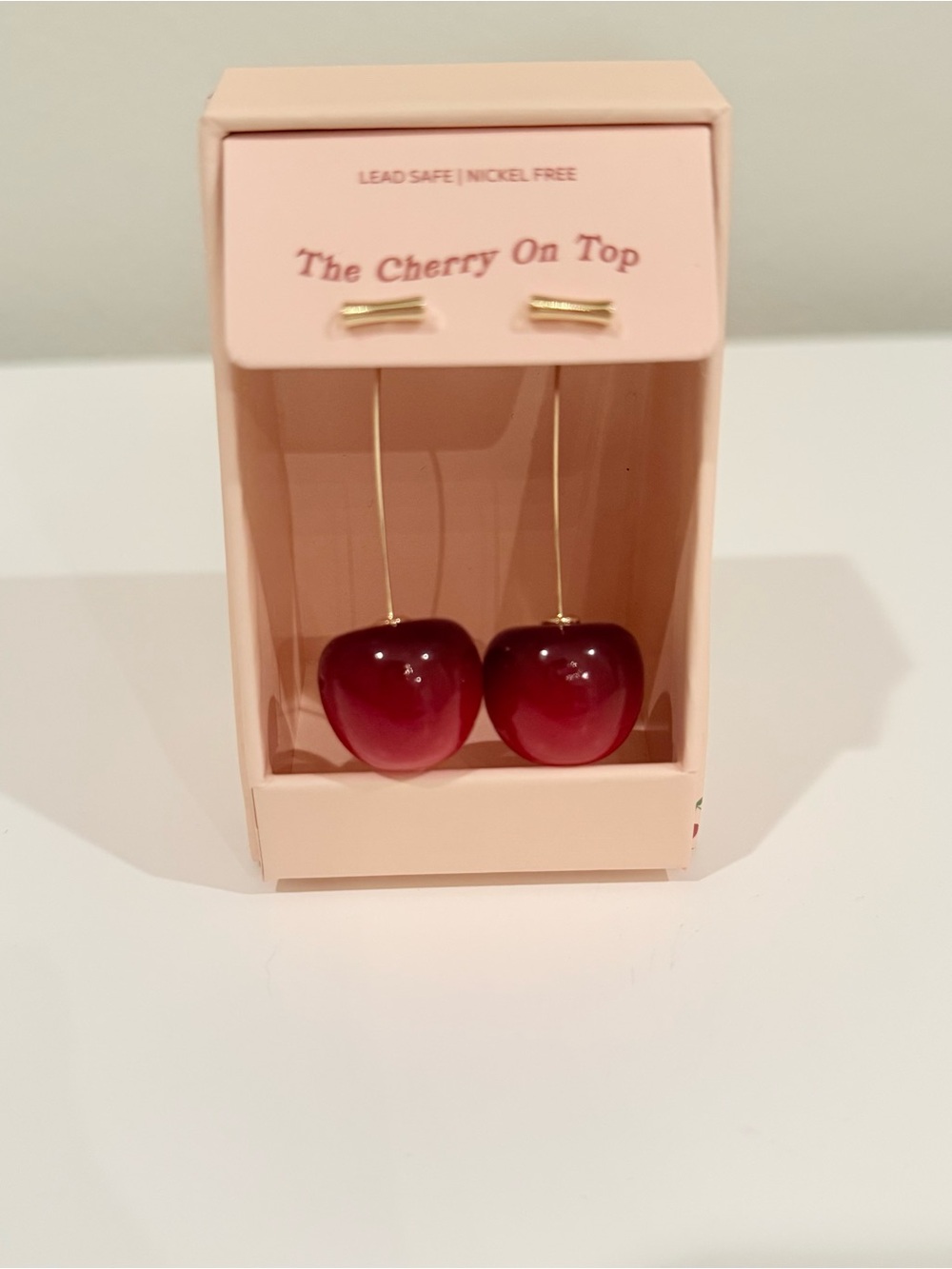 The Cherry On Top Red Cherry Drop Earrings Gold Tone NIB NWT